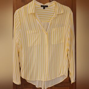 Velvet Heart White and yellow striped button-down blouse, Size L, NWOT